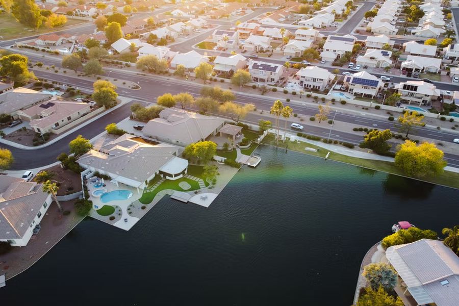 Aerial shot of houses